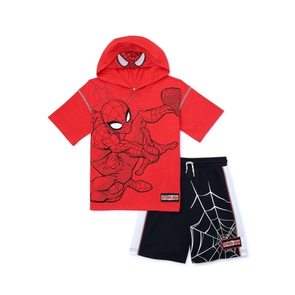 MARVEL SPIDER MAN hooded cosplay tee and shorts 2-peice set NWT - Picture 12 of 12